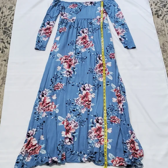 PinkBlush Light Blue Floral Off Shoulder Maternity Maxi Dress - Picture 6 of 9